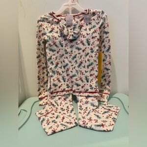 Laura Ashley Waffle Knit Holly & Bows Pajamas with Scrunchie- Girls Size 6- NWT